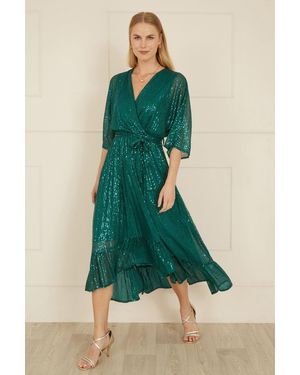 Yumi' Sequin Kimono Midi Wrap Dress - Green