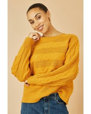 Yumi' Cable Knit Relaxed Fit Jumper - Yellow