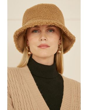 Yumi' Camel Reversible Sherpa Bucket Hat - Black