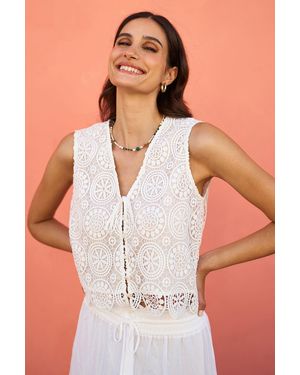 Yumi' Crochet Lace Tie Waistcoat - White