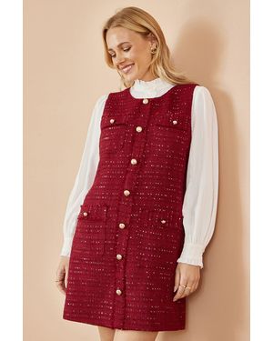 Yumi' Boucle Tunic Dress - Red
