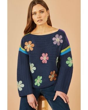 Yumi' Crochet Flower Jumper - Blue