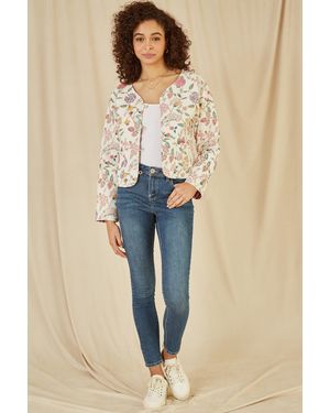 Yumi' Floral Print Reversible Cotton Cropped Quilted Jacket - Blue
