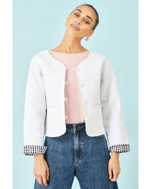 Yumi' Gingham Reversible Cotton Quilted Cropped Jacket - White