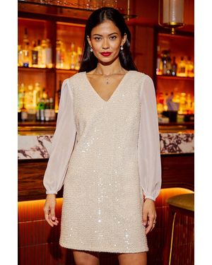 Yumi' Sequin Tunic With Tie Back And Sheer Sleeves - Orange