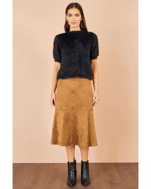 Yumi' Faux Suede Midi Skirt - Blue