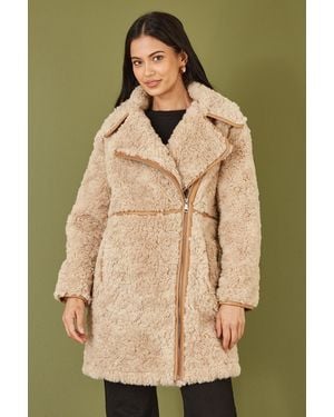 Yumi' Textured Borg Biker Coat - Green