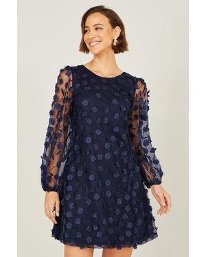 Yumi' Long Sleeve Floral Applique Tunic - Blue
