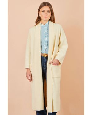Yumi' Knitted Maxi Cardigan With Pockets - Natural
