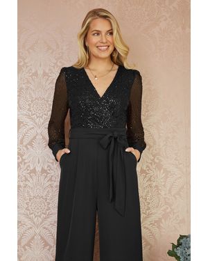 Yumi' Sequin Jumpsuit With Long Sleeves - Black
