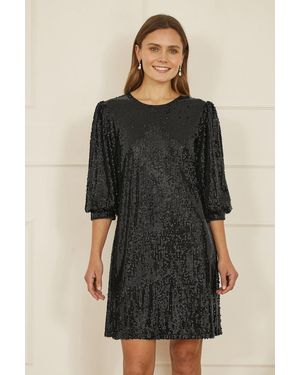 Yumi' Sequin Tunic Dress With Balloon Sleeves - Black