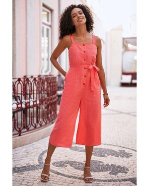 Yumi' Gingham Button Through Jumpsuit - Red