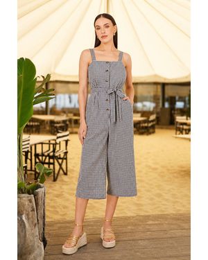 Yumi' Gingham Button Through Jumpsuit - Grey