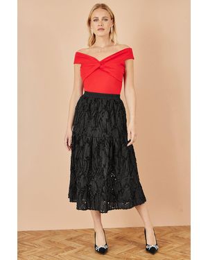 Yumi' Mesh Applique Sequin Midi Skirt - Pink