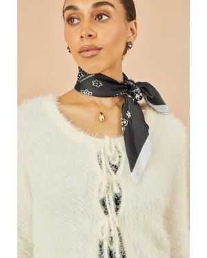 Yumi' Eyelash Fluffy Knit Bolero With Tie Front - Natural