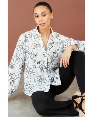 Yumi' Scribble Floral Embroidered Shirt - White