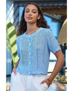 Yumi' Crochet Short Sleeve Cardigan - Blue