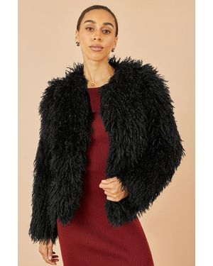 Yumi' Luxe Fluffy Faux Fur Coat - Black