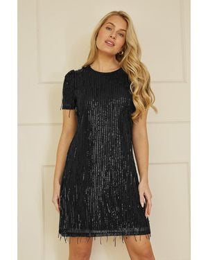 Yumi' Dripping Sequin Tunic Dress - Black