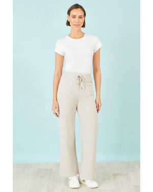 Yumi' Cream Relaxed Stretch Wide Leg Trousers With Pockets - White