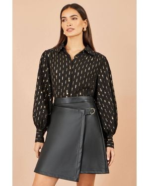 Yumi' Faux Leather Wrap Skirt - Black