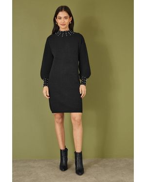 Mela Pearl Detail Knitted Relaxed Jumper Dress - Green