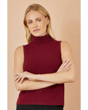 Yumi' Knitted Roll Neck Sleeveless Jumper - Red