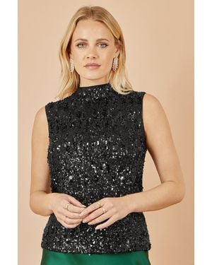 Yumi' Sequin High Neck Top - Black