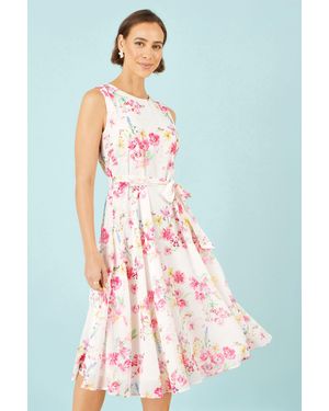 Yumi' Delicate Floral Midi Skater Dress - Red