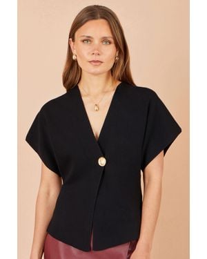Yumi' Knitted Viscose Kimono Cardigan With Buttons - Black