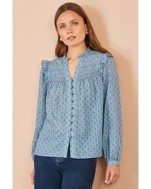 Yumi' Cotton Lace Detail Shirt - Blue