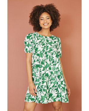 Mela London Mela Leaf Print Tunic Skater Dress - Green