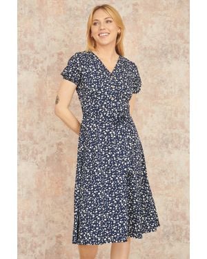 Yumi' Geo Print Retro Style Shirt Dress - Blue