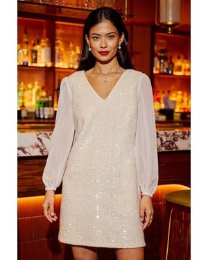 Yumi' Sequin Tunic With Tie Back And Sheer Sleeves - Orange