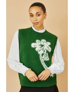 Yumi' Knitted Flower Sleeveless Jumper Vest - Green
