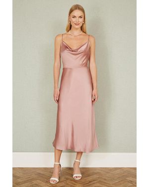 Yumi' Rose Satin Cowl Neck Midi Slip Dress - Pink