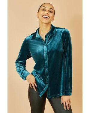 Yumi' Velvet Relaxed Fit Shirt - Blue