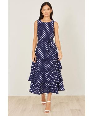 Yumi' Spot Tiered Midi Dress - Blue