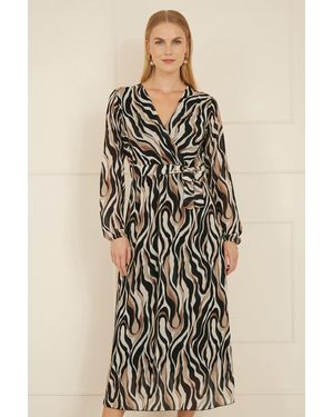 Yumi' Animal Swirl Midi Wrap Dress - Natural