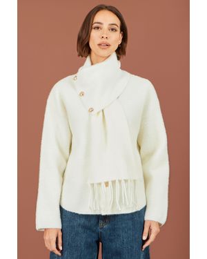 Yumi' Eyelash Knit Jacket With Scarf - Blue