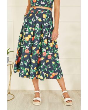 Yumi' Organic Cotton Citrus Print Midi Skirt - Blue