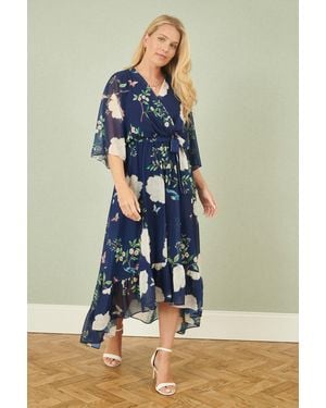 Yumi' Bird And Floral Print Midi Wrap Dress - Blue