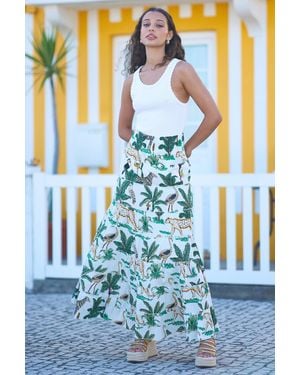 Yumi' Animal Print Cotton Tiered Maxi Skirt - Blue