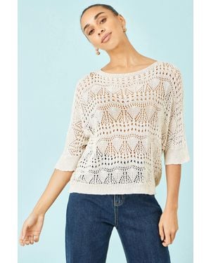 Yumi' Cotton Mix Relaxed Fit Pointelle Jumper - White