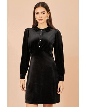 Yumi' Velvet Shift Dress With Diamante Buttons - Black