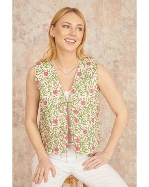 Yumi' Floral Reversible Cotton Quilted Jacket - Natural