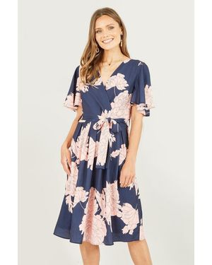 Mela Blossom Print Wrap Skater Dress - Blue