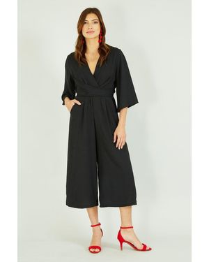 Mela London Mela Kimono Style Jumpsuits With Tie Waist And Pockets - Black