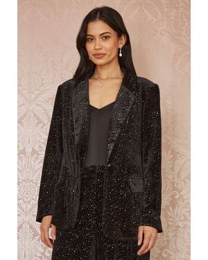 Yumi' Velvet Sparkle Oversize Blazer - Black