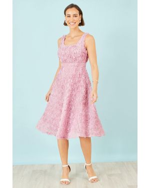 Yumi' Applique Floral Skater Dress - Pink